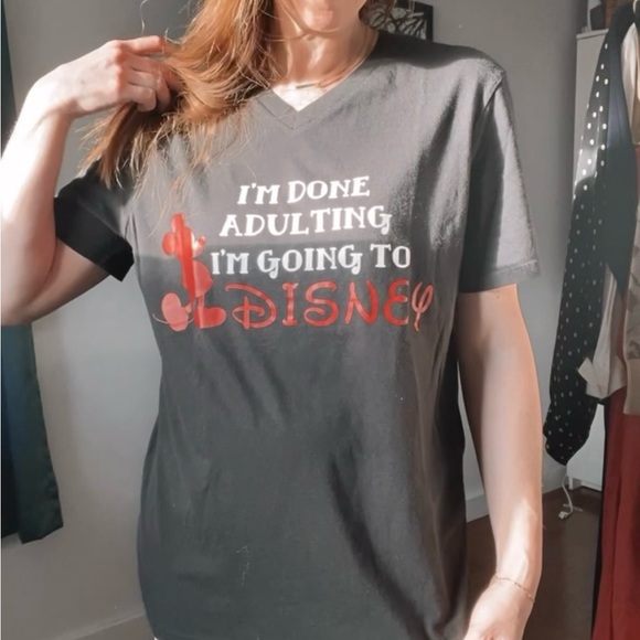 DISNEY Adulting Black Short Sleeve V Neck TShirt - Picture 2 of 10